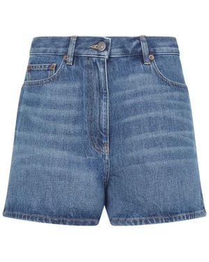 Valentino Medium Cotton Denim Shorts - Blue