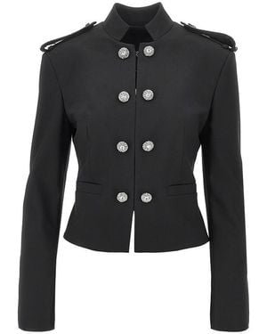 Pinko Jeweled Epaulettes Stretch Fabric Jacket - Black