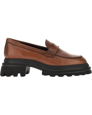 Hogan Leather Rubber Flat Shoes - Black