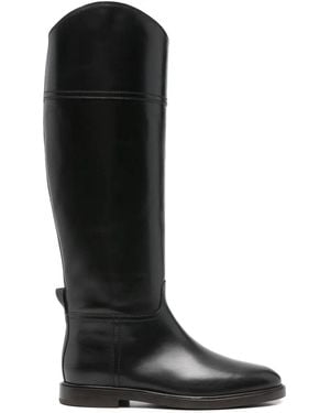 Brunello Cucinelli Leather High Riding Boots Shoes - Black