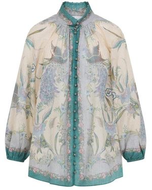 Zimmermann Cream Scarf Floral Indra Billow Blouse - Blue