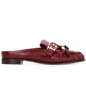 Fendi Baguette Leather Sabots - Red