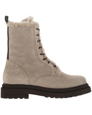 Brunello Cucinelli Suede Boot With Shearling Lining And Shiny Loop Detail - Brown
