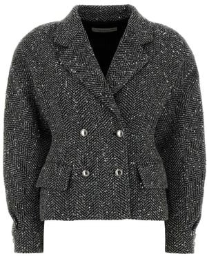 Alessandra Rich Sequin Tweed Jacket With Metal Buttons - Black