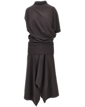 Lemaire Twisted Wool-Blend Jersey Dress - Black