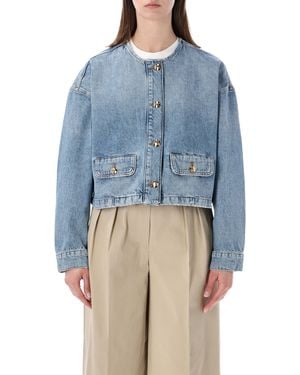 Anine Bing Blanchet Cropped Denim Jacket - Blue