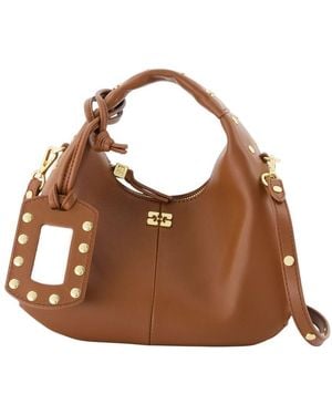 Ganni Mini Studded Hobo Handbag - Brown