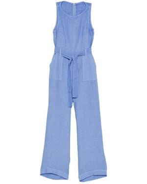 120% Lino One-Piece Suit With Belt - Blue