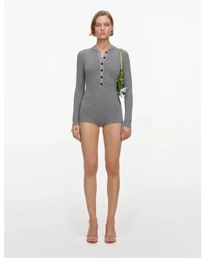 Self-Portrait Knitted Romper With Buttons - Grey