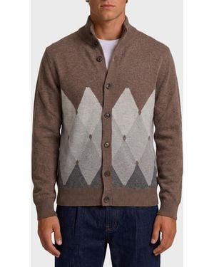 Ballantyne Cashmere Diamond Cardigan - Brown