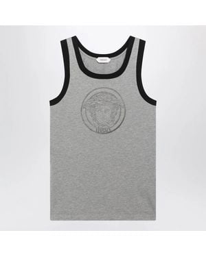 Versace Light Cotton Jersey Tshirt With Logo Print - Grey