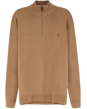 Polo Ralph Lauren Half Zip High Neck Knitted Sweater - Natural