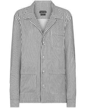 Tom Ford Striped Silk Pj Shirt With Piping And Tonal Tf Embroidered Logo - Grey