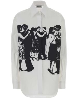 Moschino Inspired Classic Button-Front Shirt For - White