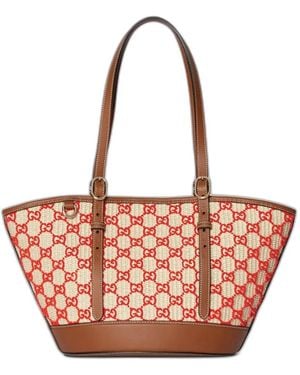 Gucci Small Velvet Gg-Motif Tote Bag - Red