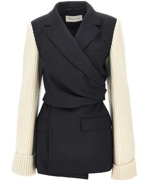 Dries Van Noten Jacket With Ribbed Knit Sleeves - Black