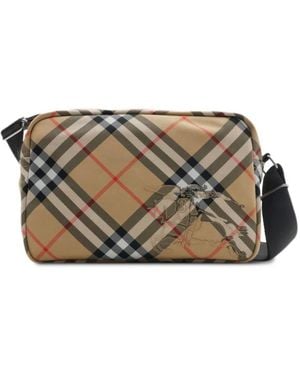 Burberry Embroidered Fabric Check Crossbody Bag - Gray