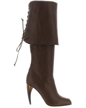 McQueen Horn Heel Boots - Brown