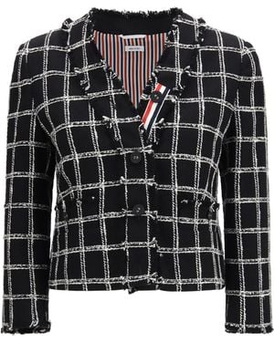 Thom Browne Checked Tweed Cardigan Jacket - Black
