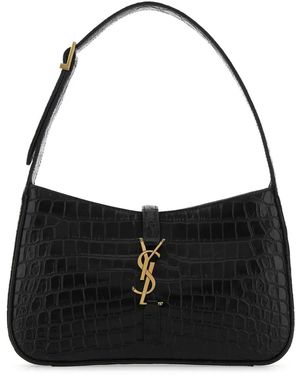 Saint Laurent Le 5 À 7 Croc-embossed Leather Shoulder Bag - Black