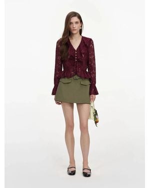 Self-Portrait Lace Ruffle Top - Red