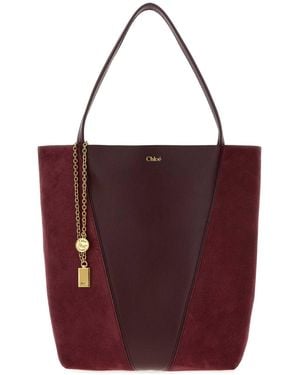 Chloé Leather And Suede Spin Shopping Bag - Purple