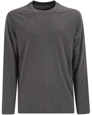 Brunello Cucinelli Crew-Neck Cotton Jersey T-Shirt With Long Sleeves - Grey