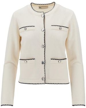 Tory Burch Kendra Cardigan With Scalloped Edges - Natural