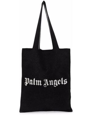 Palm Angels Knit Shopper Logo Tote Bag - Black