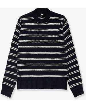 Stussy Stripe Crew Cotton Blend Sweater - Blue