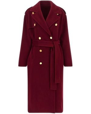 Alberta Ferretti Long Wool Coat - Red
