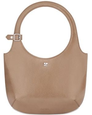 Courreges Holy Leather Shoulder Bag With Rounded Handle - Brown