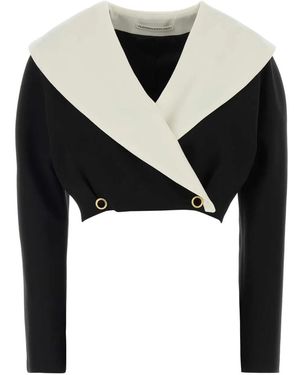 Alessandra Rich Wool Crepe Crop Double Breasted Jacket - Black
