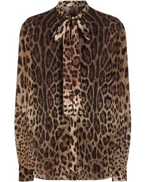 Dolce & Gabbana Dolce & Gabbana Silk Georgette Shirt With Leo Print - Brown