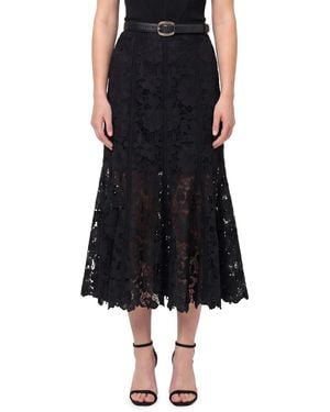 Self-Portrait A-Line Lace Midi Skirt - Black
