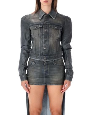 7 For All Mankind Fitted Denim Jacket With Puff Shoulders - Grey