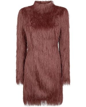 Balmain Long Sleeves Fringes Bodycon Short Dress - Purple