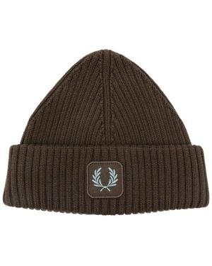 Fred Perry Cotton Ribbed Beanie - Brown