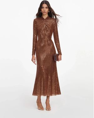 Self-Portrait Rhinestone Midi Dress - Brown
