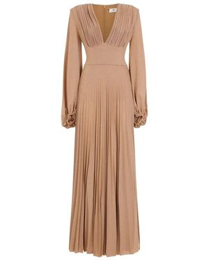 Elisabetta Franchi Suede Long Jersey Lurex Dress - Natural