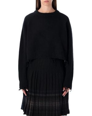 Low Classic Damaged Wool Blend Cropped Pullover - Black