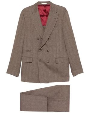 Brunello Cucinelli Linen And Virgin Wool Chevron Leisure Suit - Brown