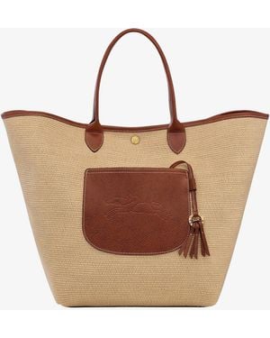 Longchamp Le Panier Pliage L Raffia And Leather Shoulder Bag - Brown