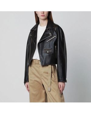 Halfboy Oversized Dark Leather Biker Jacket - Black