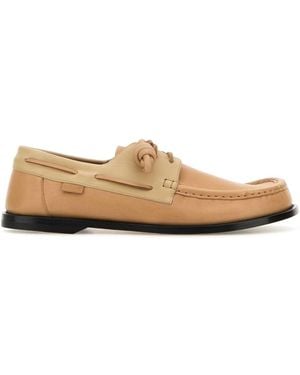 Loewe Peach Leather Campo Boat Loafers - White