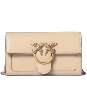 Pinko Love Bag One Leather Clutch - Natural