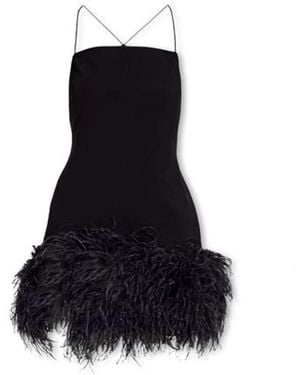 The Attico Fujiko Compact Techno Jersey With Ostrich Boa Feathers Mini Dress - Black