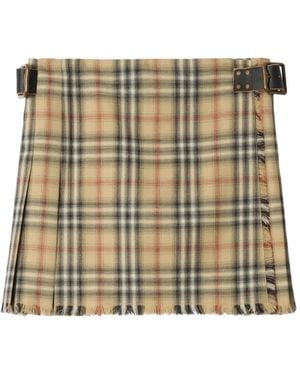 Burberry Sand Check Wool Mini Kilt - Metallic