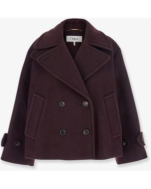 Chloé Double-Breasted Wool Blend Peacoat - Purple