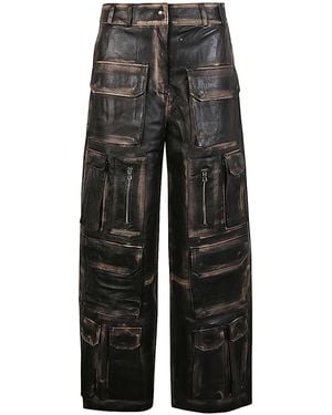Fermas.club Leather Cargo Trousers - Grey